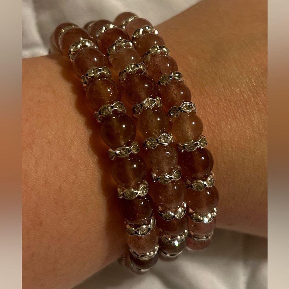 Set of 3 Handmade Stretchy Strawberry Quartz Bracelets